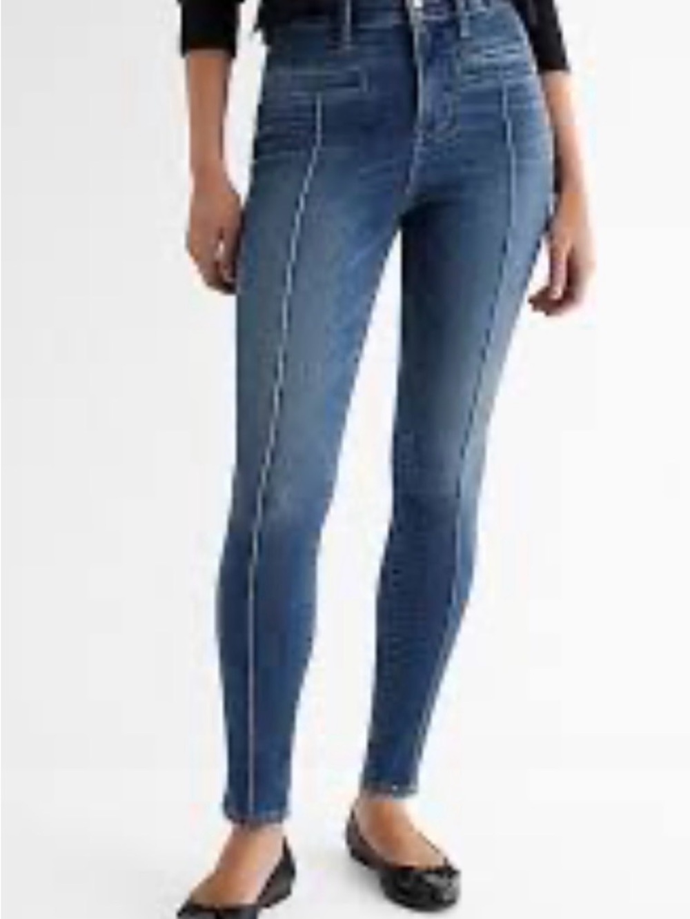 Express Mid-Rise Skinny Jeans with Front Seam in Denim Blue